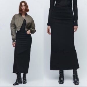 Zara Denim Black Maxi Skirt Open Back Slit